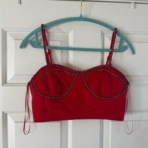 NWT Aster Red Rhinestone Studded Crop Top
